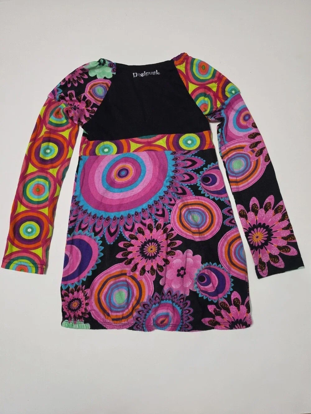Desigual Girl's Patchwork Abstract Dopamine Motifs Prints Long Sleeve Dress 7/8